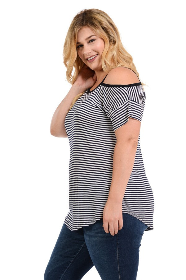 Plus Stripe Open Shoulder Tunic