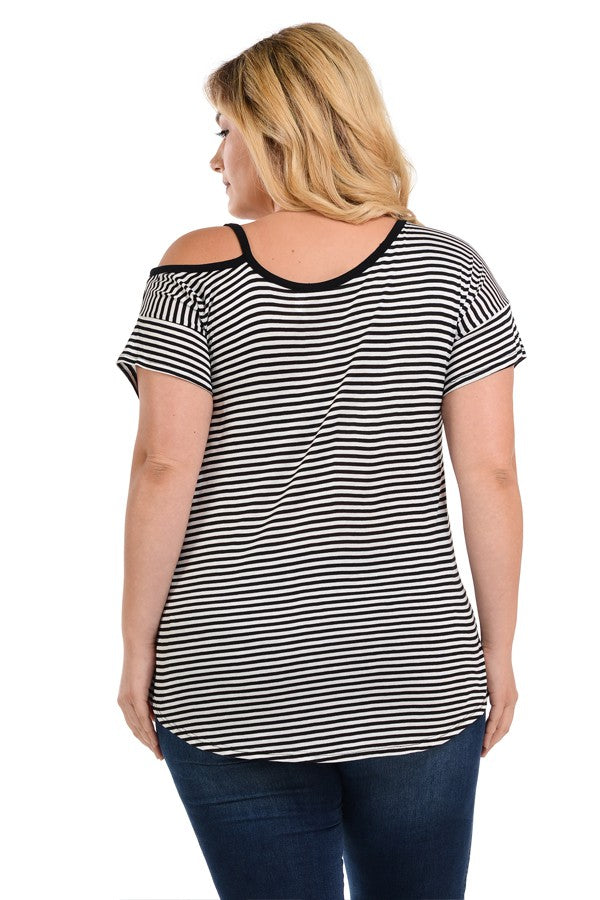 Plus Stripe Open Shoulder Tunic