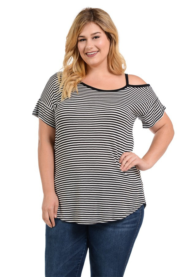 Plus Stripe Open Shoulder Tunic