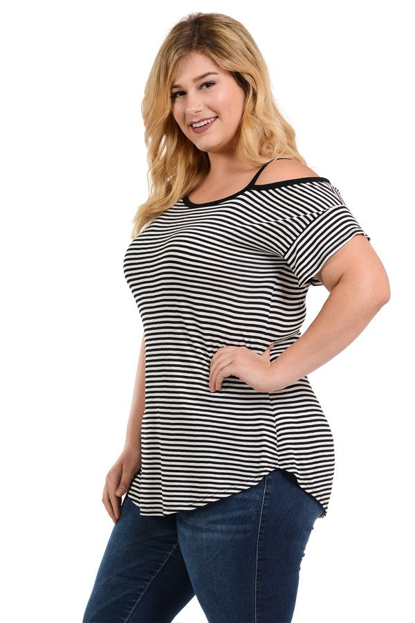 Plus Stripe Open Shoulder Tunic