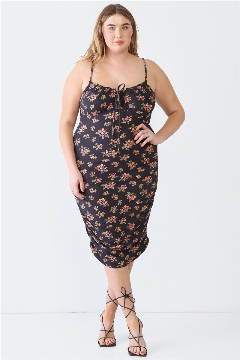 Plus Floral Ruched Midi Dress